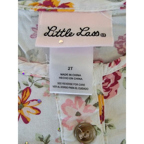 Little Lass Girls Long Sleeve Floral Top 2T White W/ Pink & Yellow Flower Print - Picture 3 of 4